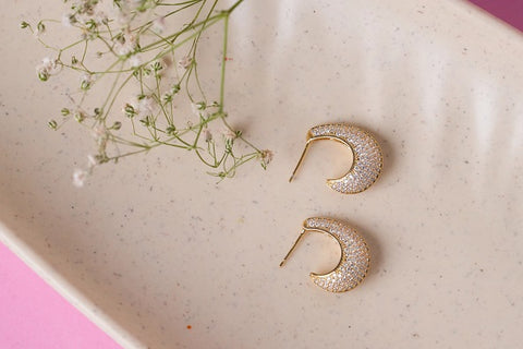 Crystal Glow Hoops Earring - 18k Gold Plated
