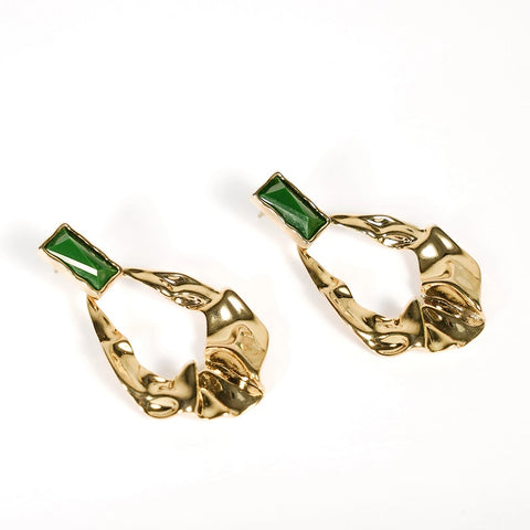 Abstract Emerald Earring - 18k Gold Plated