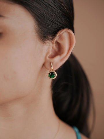 Sparkling Emerald Earring - 18k Gold Plated