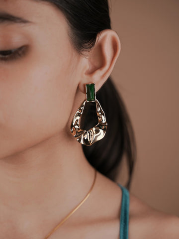Abstract Emerald Earring - 18k Gold Plated